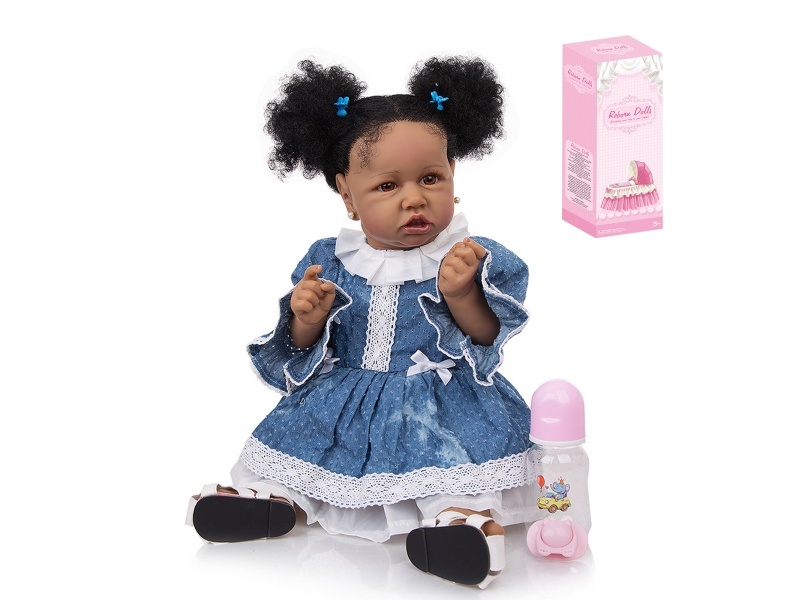 58Cm Reborn Soft Rubber High-Fidelity Baby Doll (Ordinary Pp Car Hair) With Baby Bottle, Magnetic Pacifier, Diaper, Birth Card, Shoes