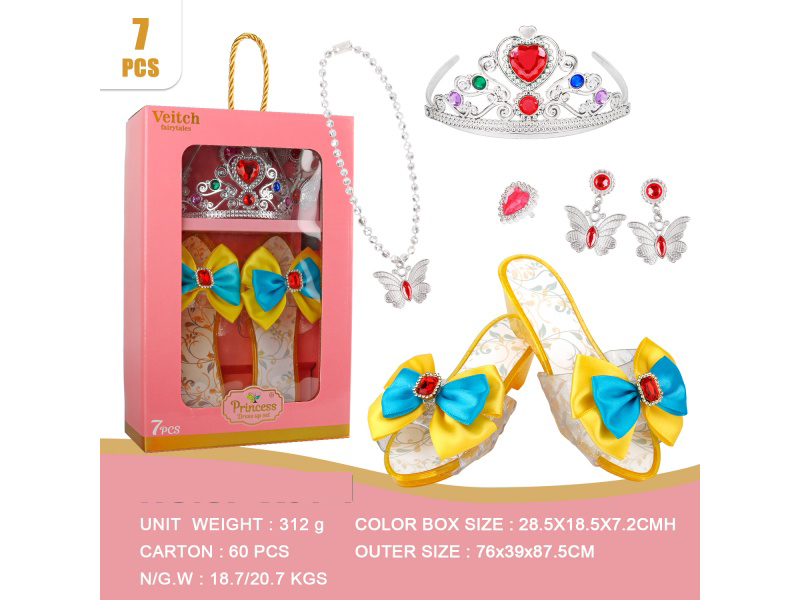 Crown Double Bow Princess Shoes Set 7Pcs