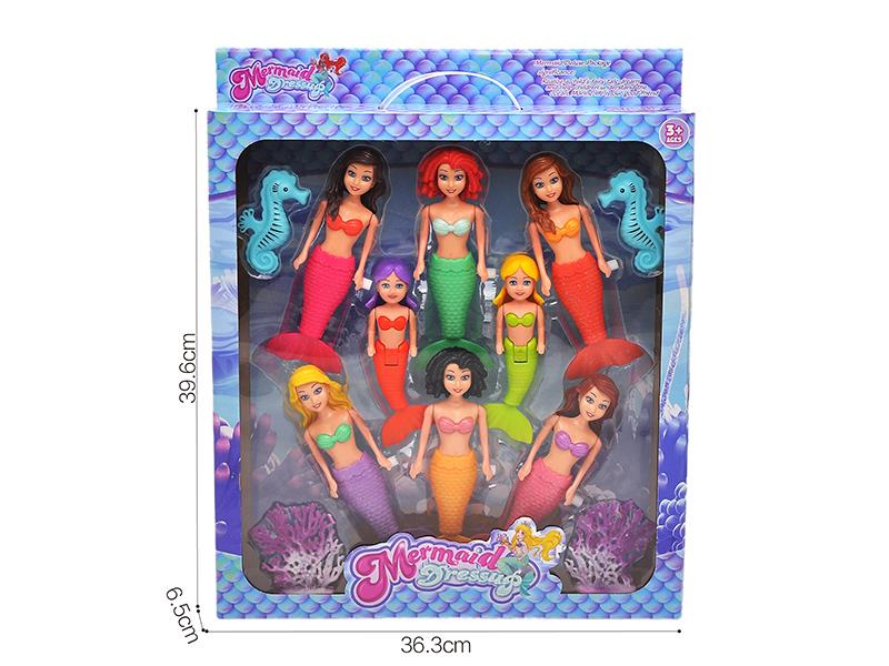 Wind Up Wag Tail Pearly Lustre Mermaid Set(7.5 Inch + 6 Inch)