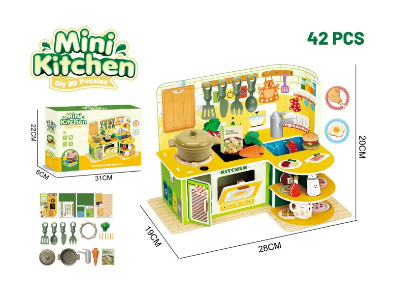 Diy Educational Assembly 3D Jigsaw Puzzle, Parent-Child Interactive House Play, Kitchen Toys - 42Pieces Tableware Table