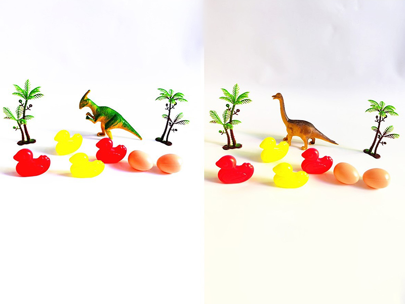 One Ancient Dinosaur, Four Ducks, Two Eggs, And Two Coconut Trees