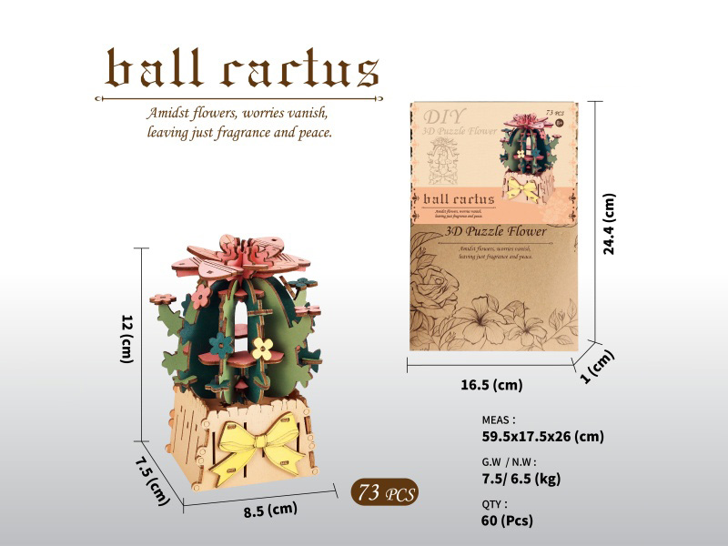 Diy 3D Wooden/Wooden Flower/Assembly Flower/Wooden Assembly Model Flower/Cactus