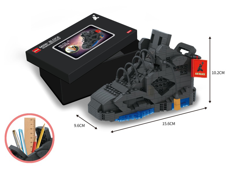 Mini Building Blocks Black AJ6 Sneakers Pen Holder 681pcs