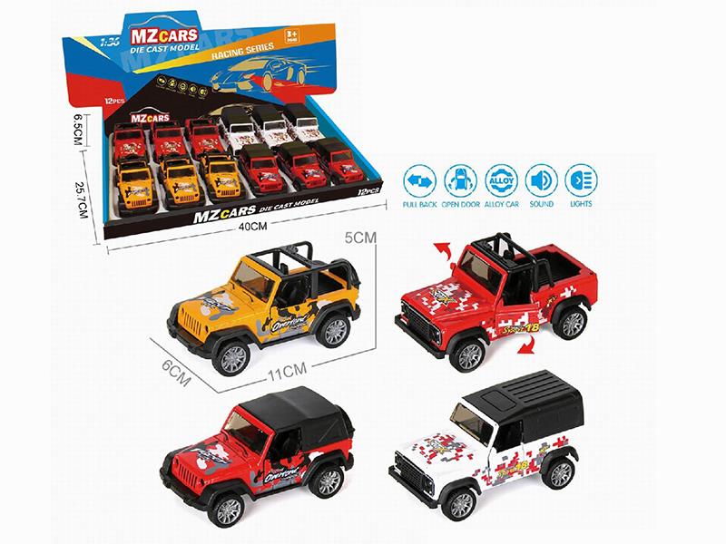 1:36 Pull Back Alloy Open Door Off-Road Vehicle(With Sound And Lights) 12pcs