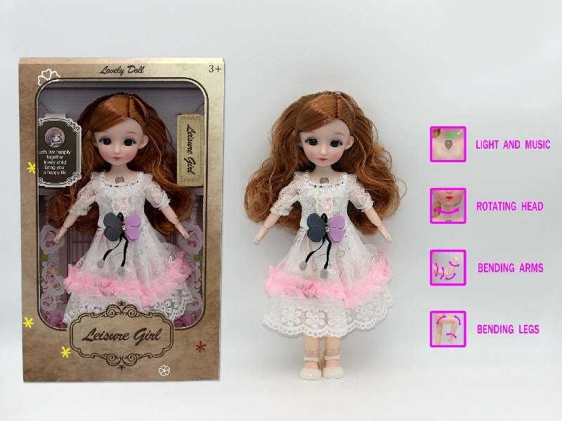 12-Inch 3D Simulation Eye 15-Joint Real-Life Music And Light Barbie Doll