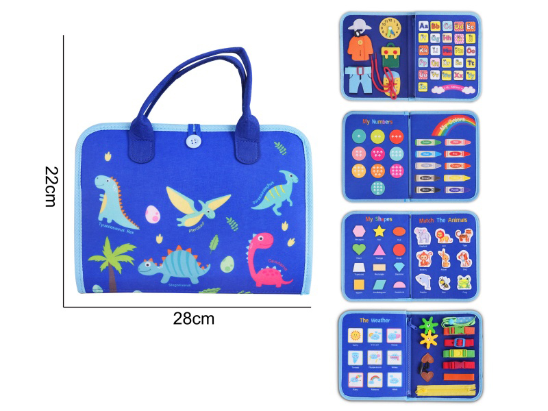 Montessori Early Childhood Education And Intelligence - Blue Felt 5-Page Dinosaur Busy Edition