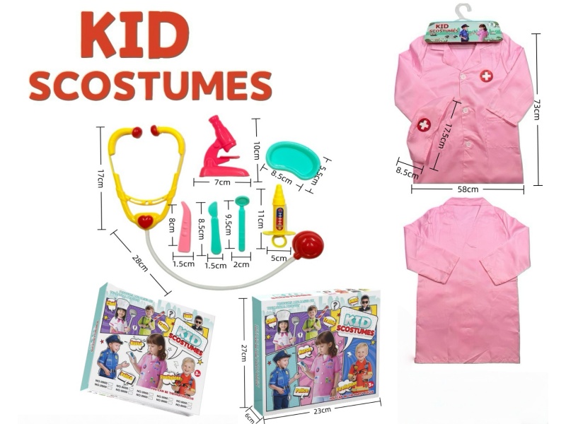 Diy Clothing Role-Playing Round-Label Doctor'S Uniform + 7-Piece Set (Thickened Style) (Color Box Style) In Pink