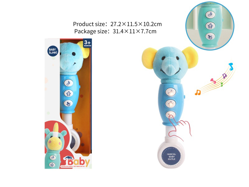 30CMPlush Elephant Baby Rattle With Light And Music