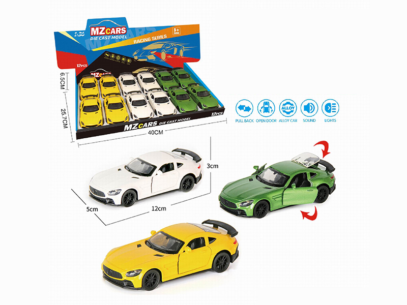 1:36 Pull Back Alloy Sports Car(3 Doors Can Open)(With Sound And Lights) 12pcs