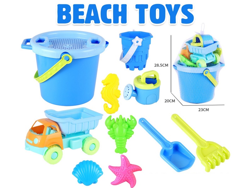 Castle Sand Bucket Truck Sea Animal Sand Mold Shovel Tools Set 11pcs