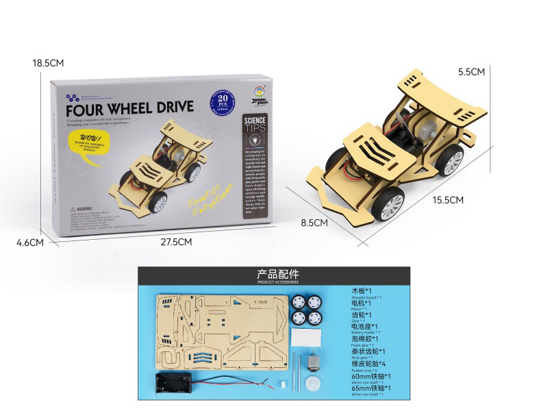 Wooden Science And Education Experiment - Electric Four-Wheel Drive Vehicle (20Pcs)