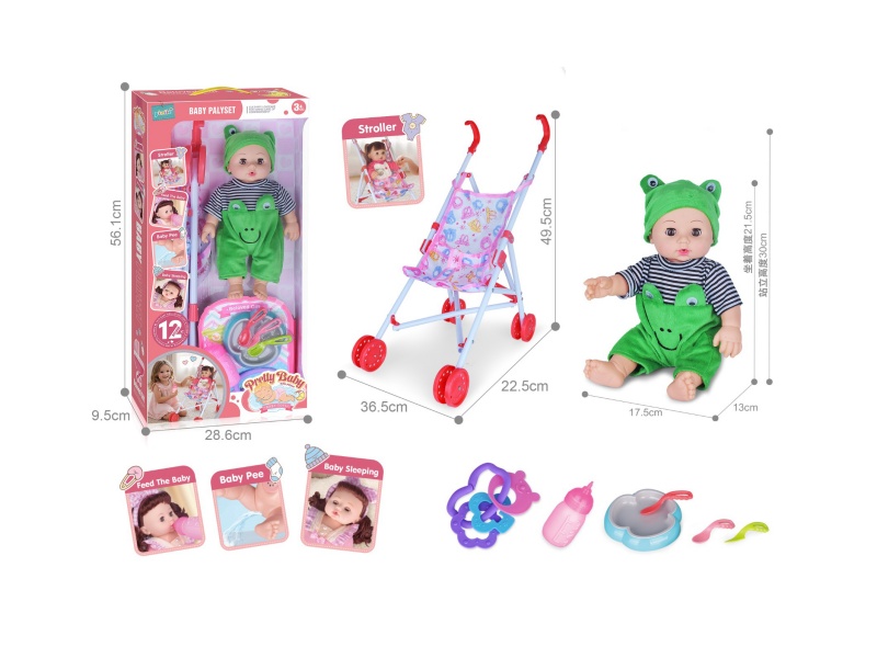 14-Inch Hollow Doll With Cart With 12-Tone Ic