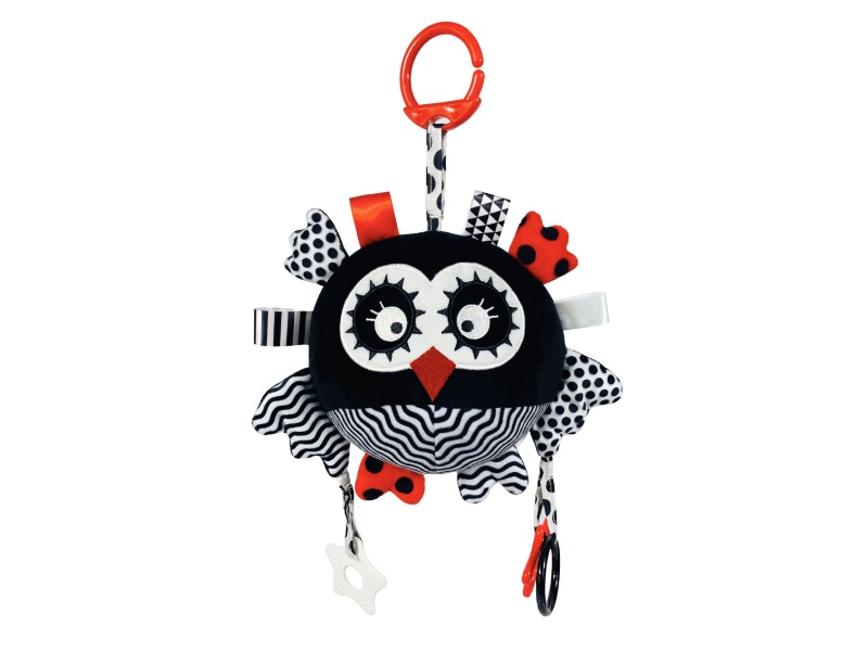 Black Owl Baby Soothing Bell Teething Ring Plush Pendant
