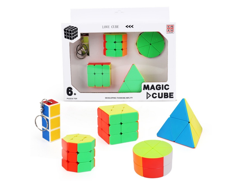 First-Order Rubik'S Cube + Solid-Colored Octagonal Column + Solid-Colored Second-Order Cylinder + Solid-Colored Fire Wheel + Solid-Colored Second-Order Pyramid