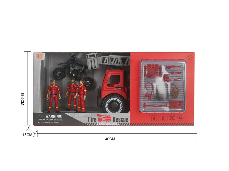 A Mixed Set Of Two Items: Sliding Fire Engine, Character, Motorcycle And Accessories