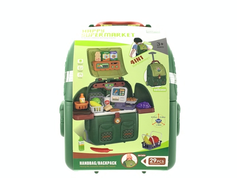 Household Play Toys Supermarket Three-Pocket Schoolbag Trolley Case