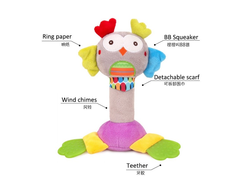 Vocal Owl Baby Teething Plush Hand-Cranked Stick