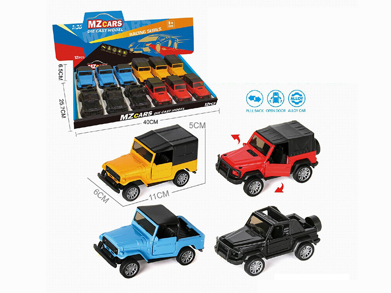 1:36 Pull Back Alloy Open Door Off-Road Vehicle 12pcs