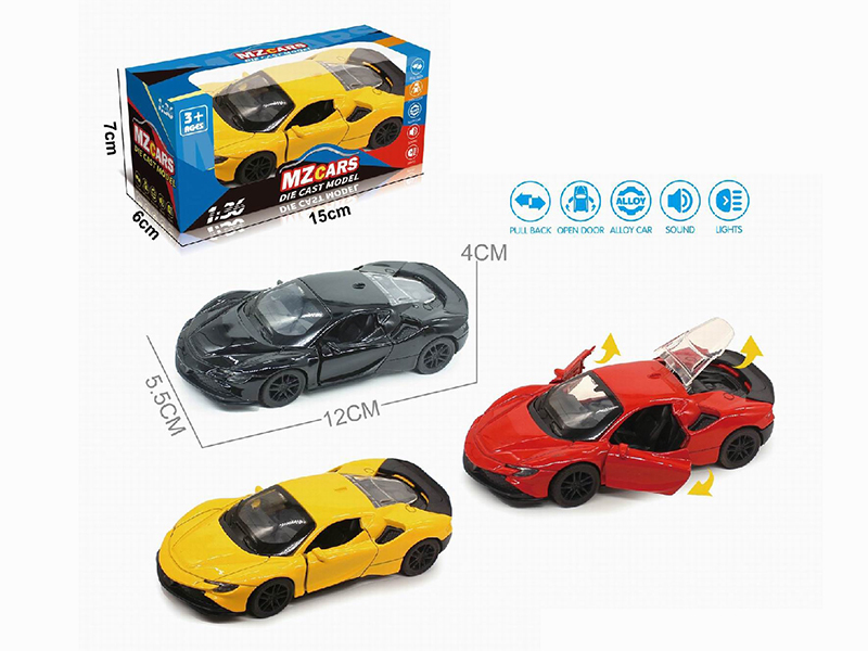 1:36 Pull Back Alloy Sports Car(3 Doors Can Open)(With Sound And Lights)