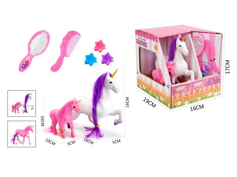 A Single Large Unicorn With A Small Unicorn And Accessories