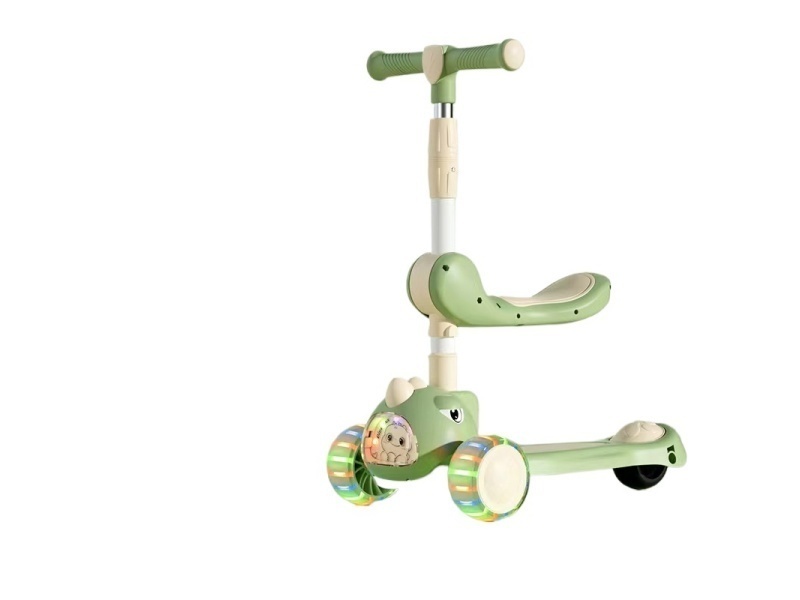 Children'S Scooter, One-Click Folding, Widened Flashing Wheels With Music + Lights (Seat Model)