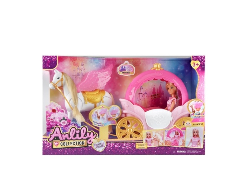 11.5-Inch Solid Body Doll Electric Pegasus + Carriage (Hooves Sound) 4 Aa Batteries Not Included (Brown Skin)