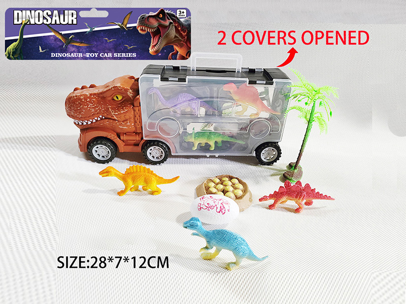 Dinosaur Storage Container Truck With 3pcs Solid Dinosaurs + Tree + Egg + Egg Nest