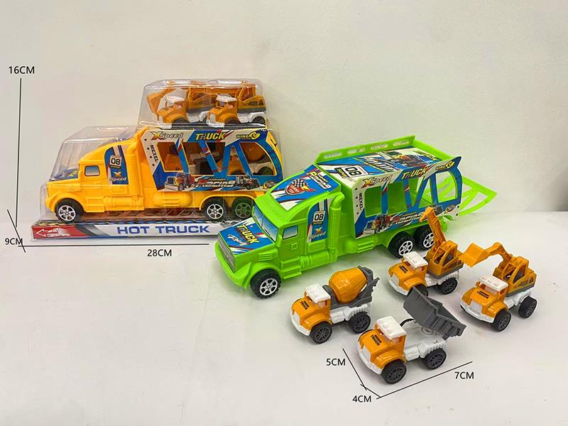 Friction Trailer + 4 Pull Back Engineering Trucks