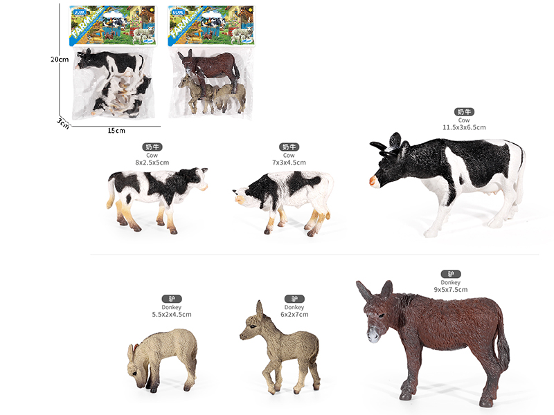 Painted Farm Animal Family Set 3pcs