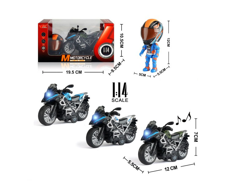 1:14 Alloy Powerback Bmw Off-Road Motorcycle With Lights And Music, 3-Color Mixed Package (With Helmet)