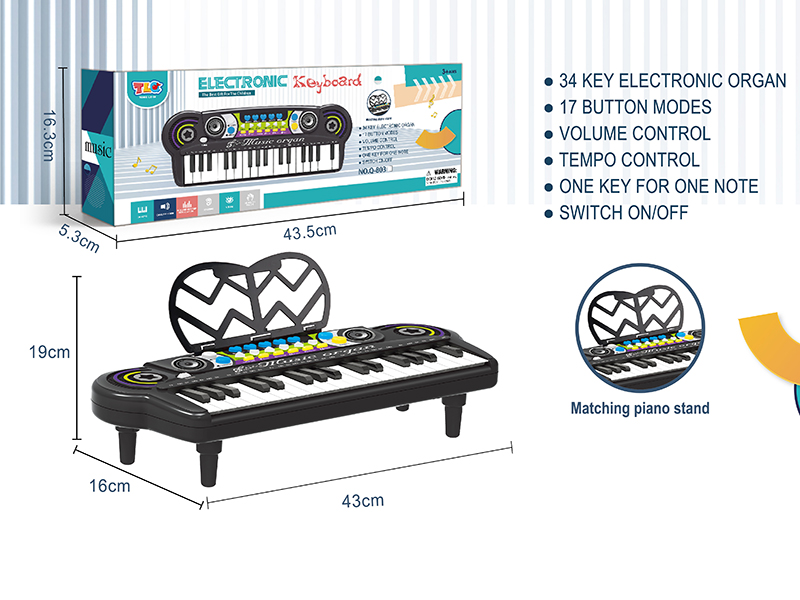 34-Key Multifunctional Electronic Organ With Music Stand(Black)