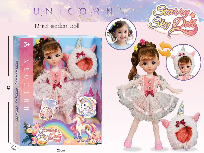 12-Inch 30-Centimeter Unicorn Princess - 1 Piece With Unicorn Headwear - 2 Pieces With Hairpins