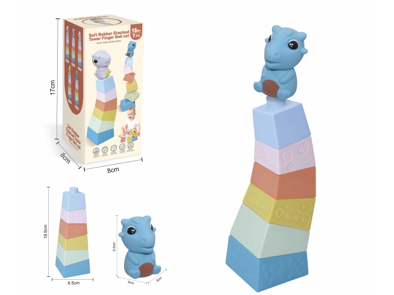 Soft Plastic Stacked Tower Finger Doll Set(Dinosaur) 7pcs