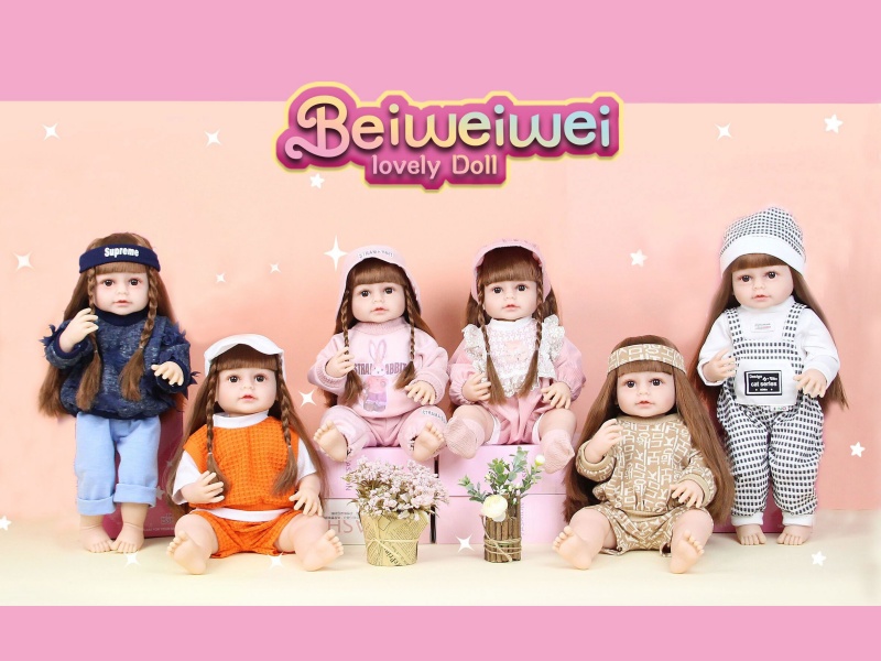 【 English 】 22-Inch 58 Cm 5-Joint Vinyl Body 3D True Eye Simulation Doll Rebirth Doll With Hair Accessories In A Mixed Set Of Six Styles