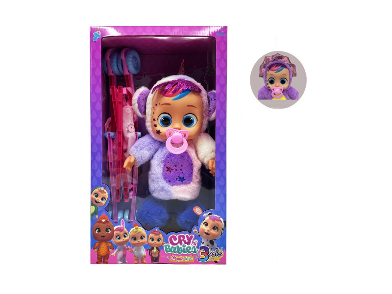 22 Inch B/O Walking 12D Eyes Solid Cry Baby Doll With Pacifier Sensor + Stroller Toy