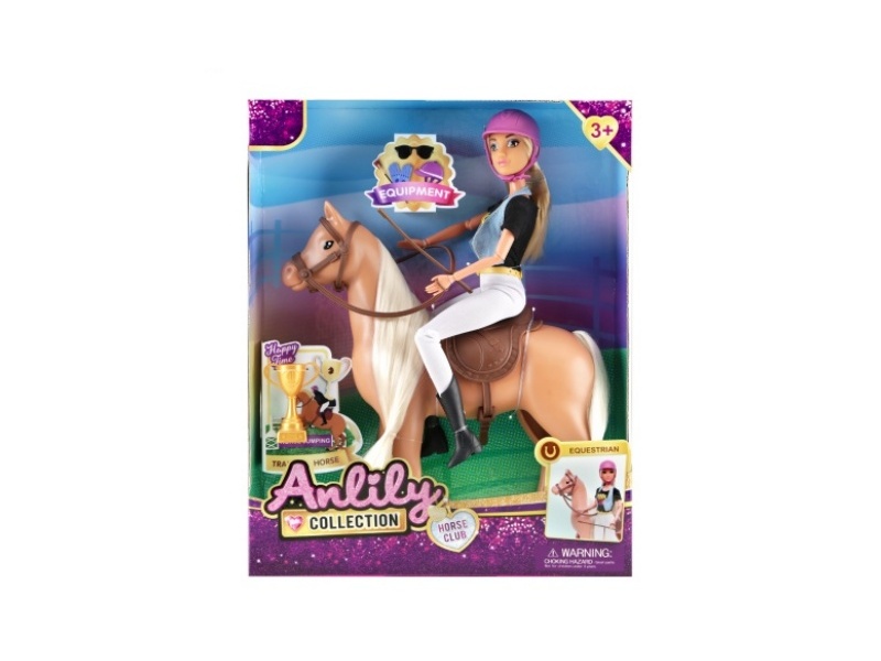 11.5-Inch Solid Body Doll Riding A Horse (Brown Skin)
