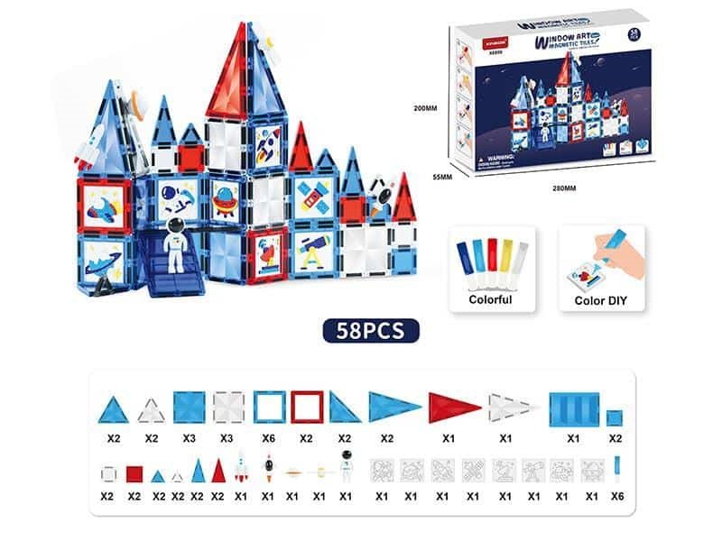 Window Art Space Magnetic Tiles DIY Color Drawing Building Blocks 58pcs