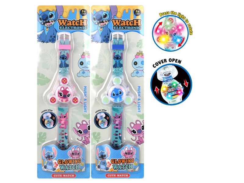 Three-Head Stiddy Rotating Light Music Watch (2 Mixed)