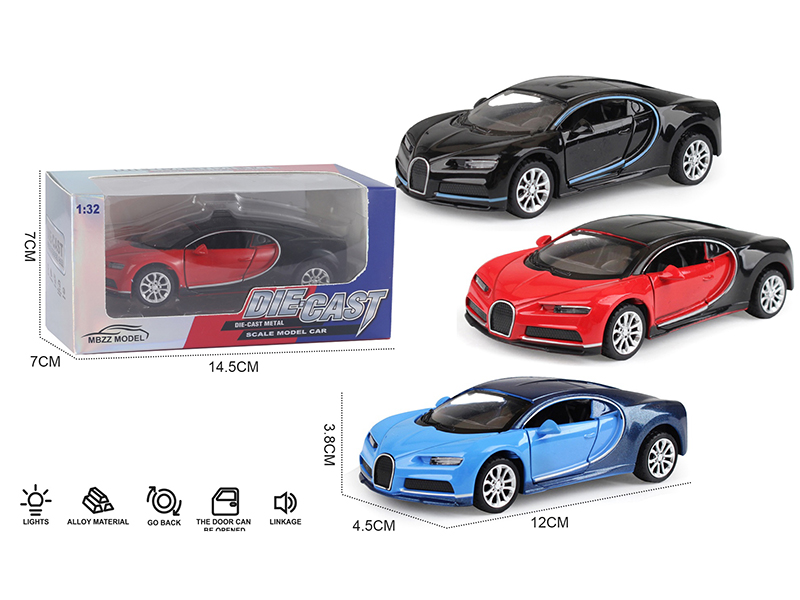 1:32 Bugatti Pull Back Alloy Car With Sound And Lights