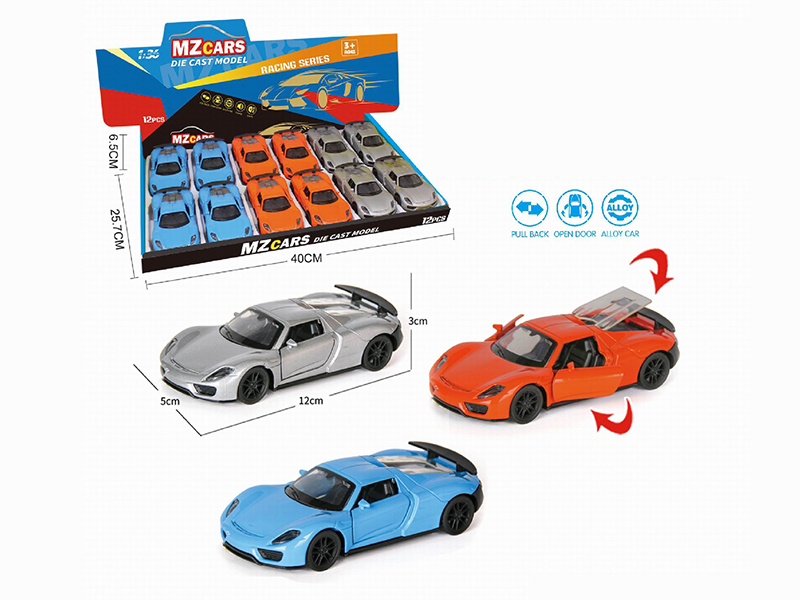 1:36 Pull Back Alloy Sports Car(3 Doors Can Open) 12pcs