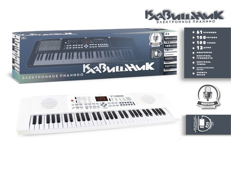 61-Key Russian Multi-Functional Electronic Organ With Digital Function, Usb Connection Cable, Microphone (White)