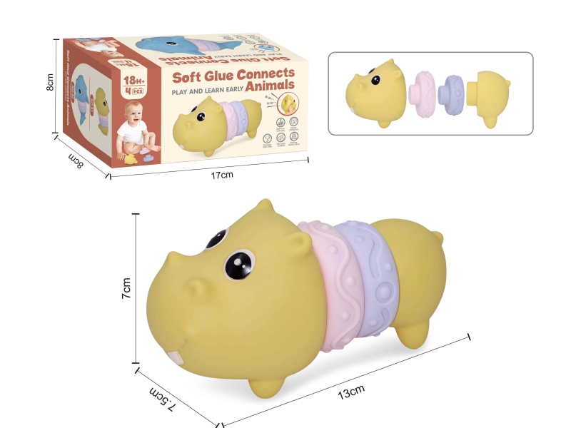Soft Plastic Connects Animals Stacking Toy(Hippo) 4pcs