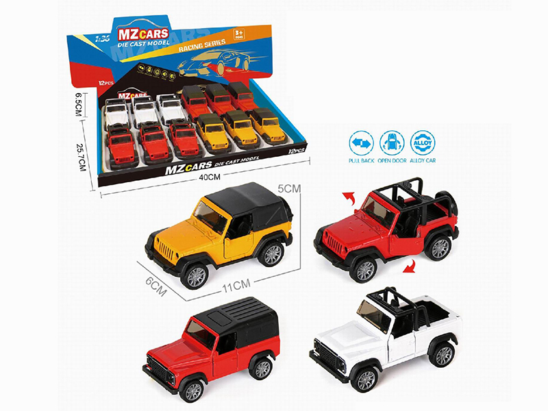 1:36 Pull Back Alloy Open Door Off-Road Vehicle 12pcs