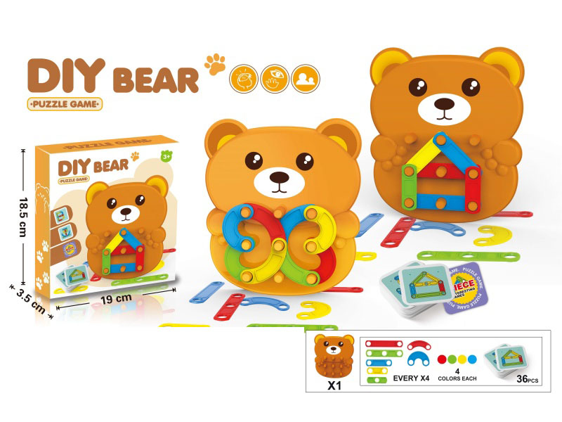 Board Game Bear-Shaped Matching Versatile Cylindrical Building Block Toys With 36 Cards