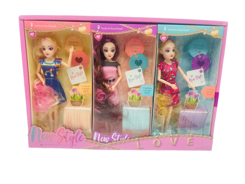 Eleven Inch Solid Body 11 Joints Fashion Doll Printing 3D Eyes Long Hair (6 Pieces)