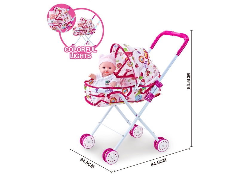 A Dazzling Illuminated Iron Trolley With A 10-Inch Empty Music Doll