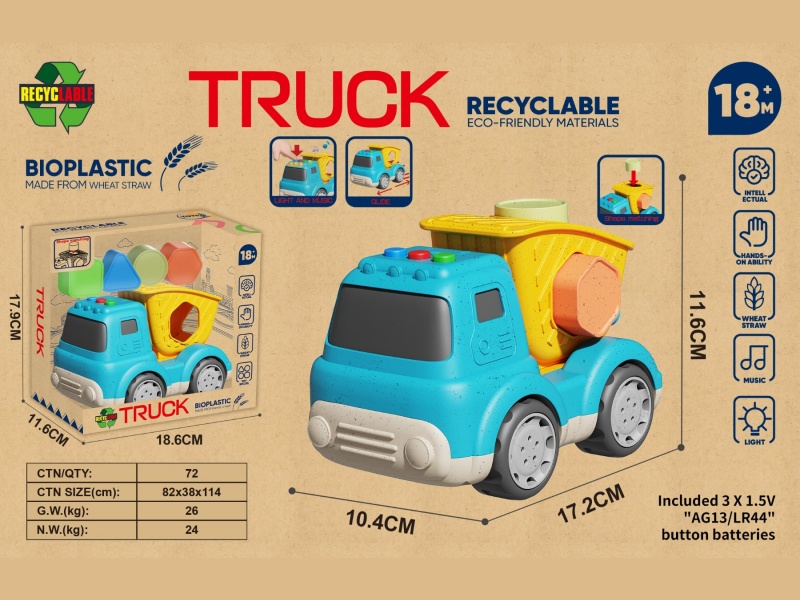 Straw Cartoon Sliding Building Blocks Paired With Dump Truck (With Lights And Music)