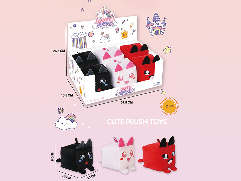 15CM Plush Square Cat Rattles 6pcs