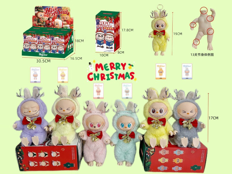 Christmas Series Labub 2Nd Generation Blind Box Pendant 9-Inch Solid 13-Joint Plush Sitting Party Figurine (6Pcs)