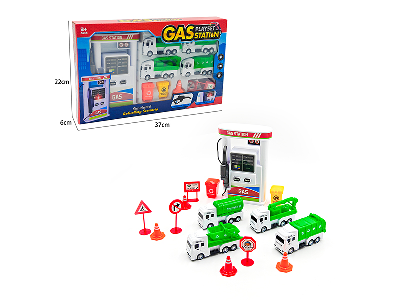 Gas Station Set With Lights And Music(4 Pull Back Cars)